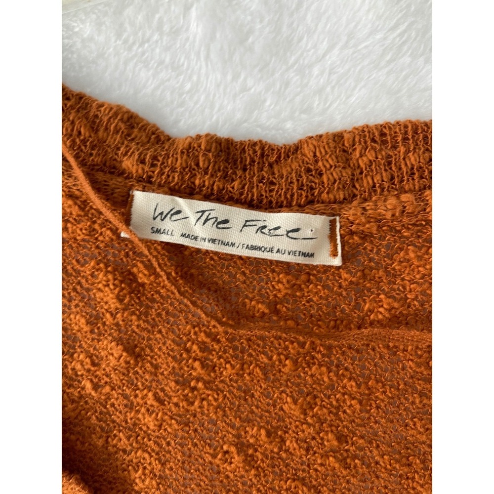 We The Free People Burnt Orange Ocean Air Hacci Textured Knit Raw Hem Top Small - Picture 5 of 7